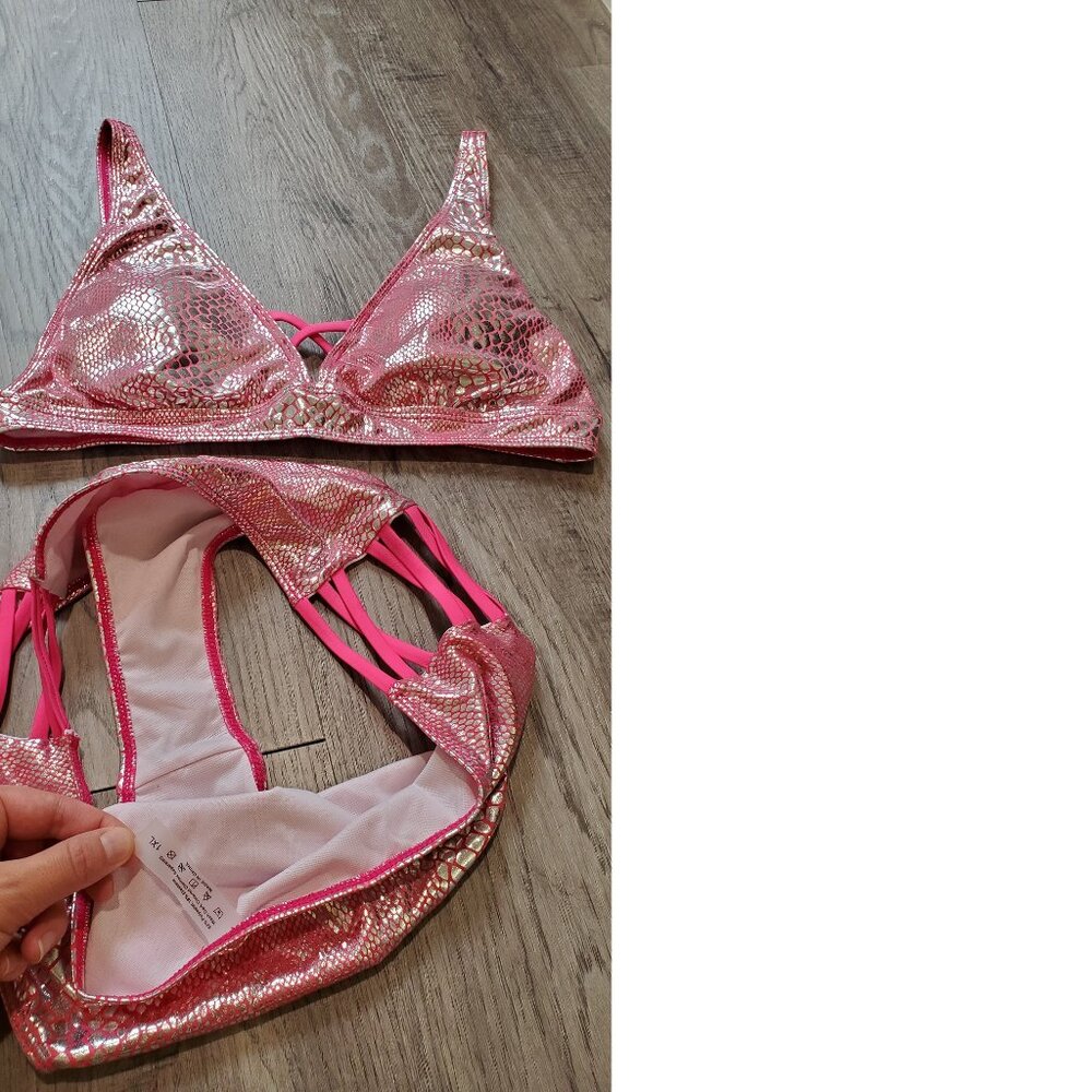 Shein Metallic Criss Cross Snake Print Bikini 1X - Picture 6 of 6